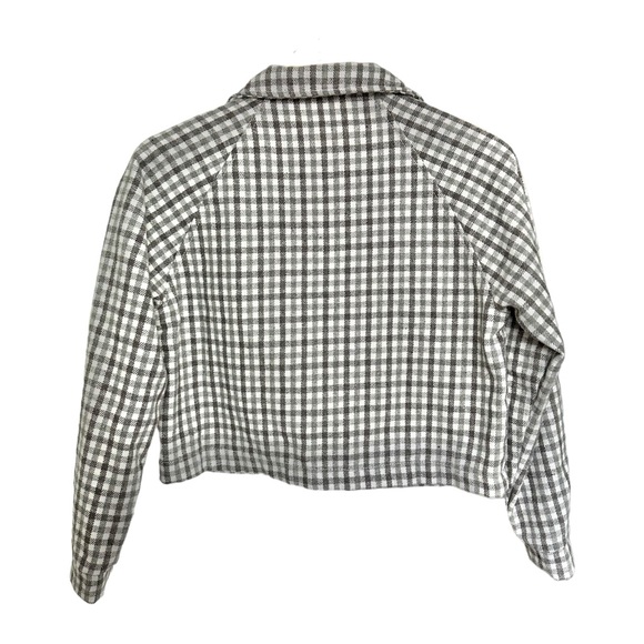 Sadie & Sage Flannel Check Crop Jacket Boxy Gray & Cream Snap Front Size Small - Picture 9 of 13